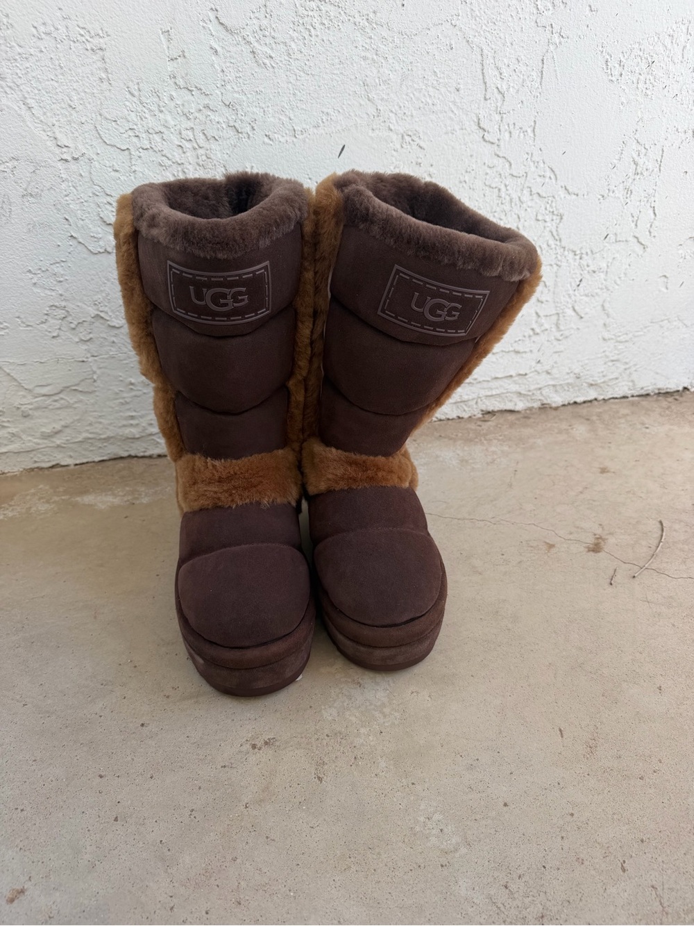 UGG Chocolate Brown Suede Fur-Trim Boots